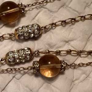 J CREW Anthropologie Vintage Peach Glass Bead Rhinestone Brass Necklace EUC